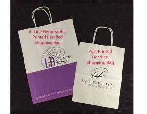 Handled Shopping Bags: One small quantity post printed bag, one printed in-line