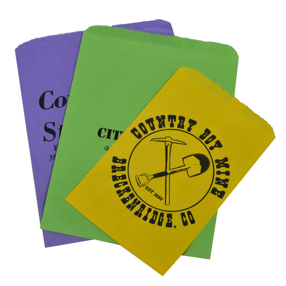 vibrantly colored paper merchandise bags