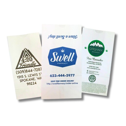 Photo of printed paper dispensary bags.