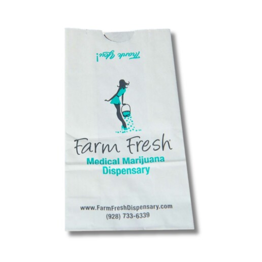 Photo of printed paper dispensary bags.