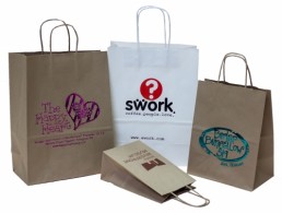Handled Shoppers - Natural and White Custom Printed Bags