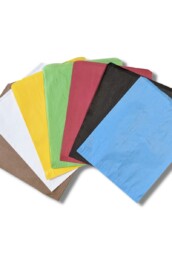 Image of flat paper merchandise bags in various colors.