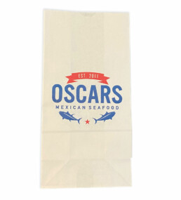 White kraft custom printed restaurant carryout bags SOS