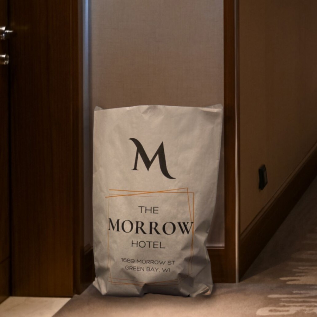 Photo of paper laundry bag in hotel.