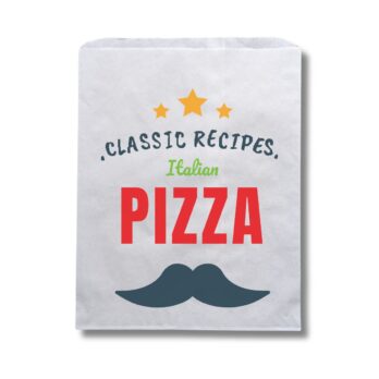 Photo of a paper pizza bag.