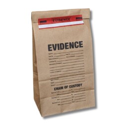 Photo of sealed paper evidence bag.