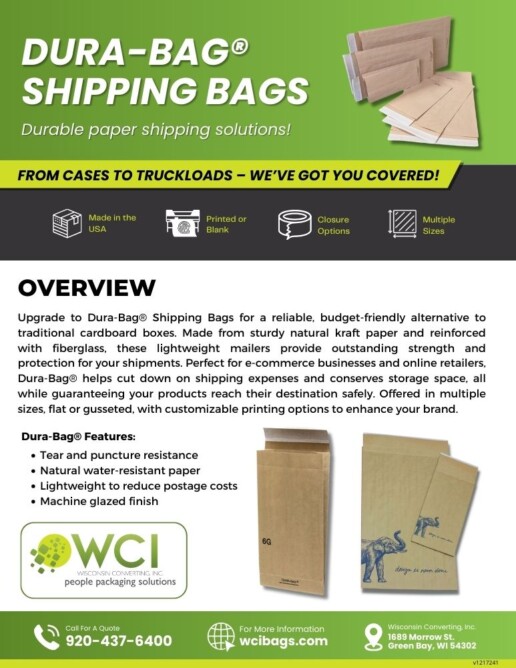 Preview image of the Dura-Bag shipping bag product flyer.