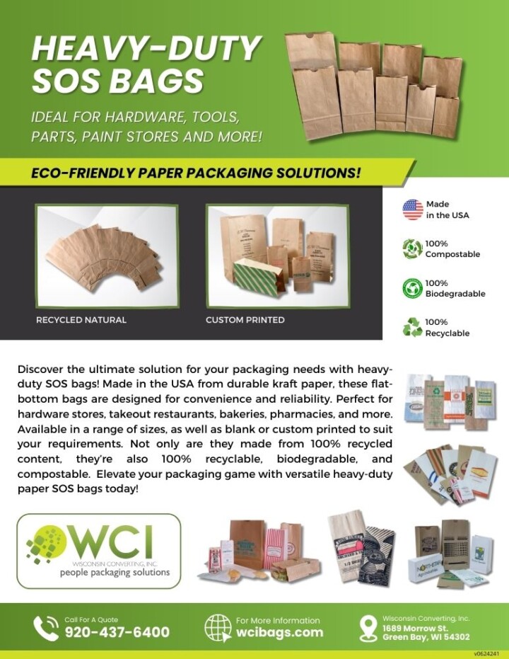 Preview image of a product flyer for paper hardware bags.
