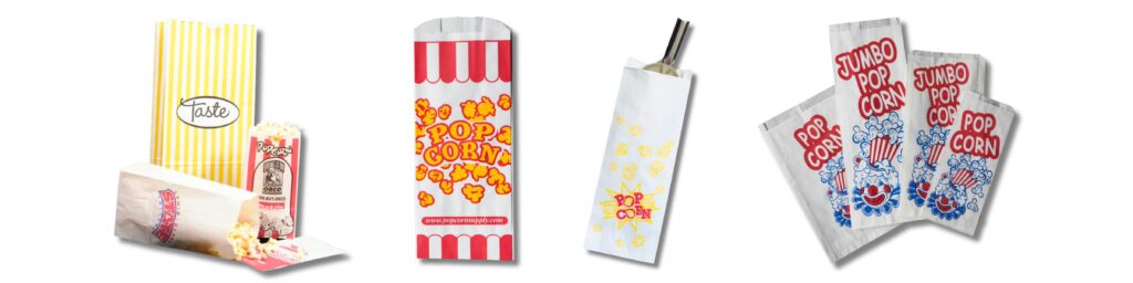 Various paper popcorn bag styles.