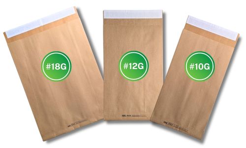 Size options for the Eco-Natural Lite® paper shipping bags.